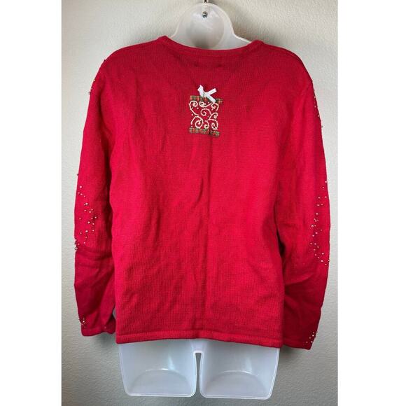 Vintage‎ Christmas Sweater Ramie/Cotton Knit Sweater Cardigan M Ugly Festive - Picture 5 of 6